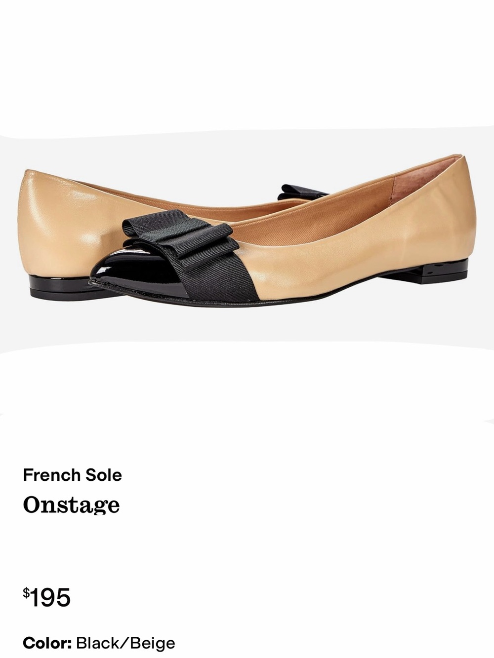 French Sole Onstage Black Beige Bow Ballet Flats Size 11 New Without Box